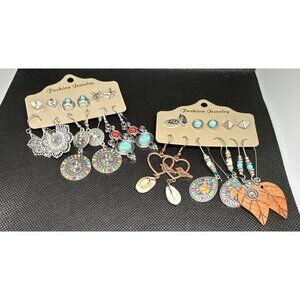 Fashion Costume Jewelry Set Of 12 Pairs Post Hook Drop Dangle Pierced Earrings